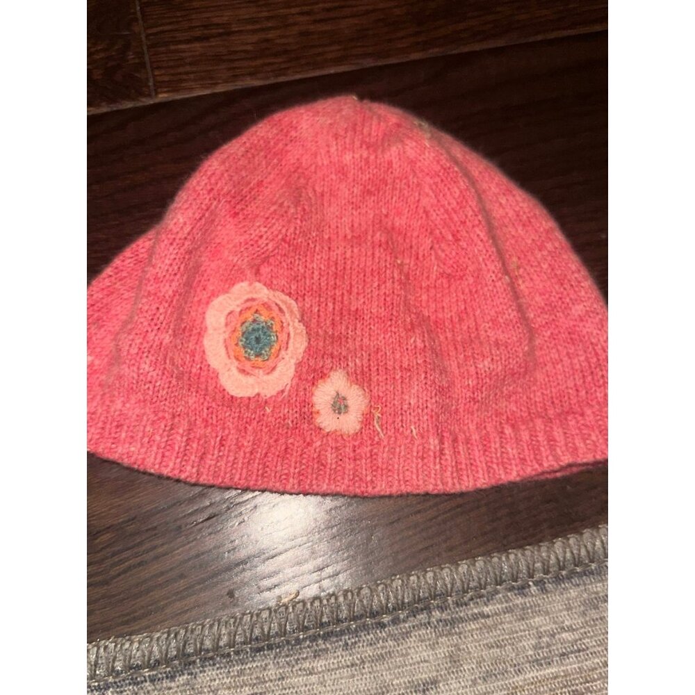 Girls Pink Knit Flower Hat